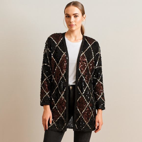 Vintage 1990s Givenchy En Plus Sequin Open Front Jacket Cardigan 14 - Picture 2 of 9